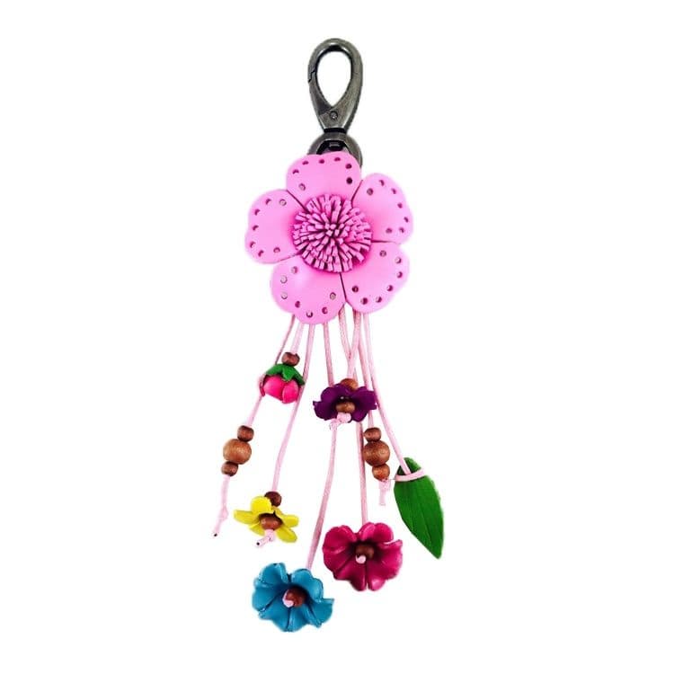 Handmade Keychain Leather Flower Stencil Light Pink Keyring